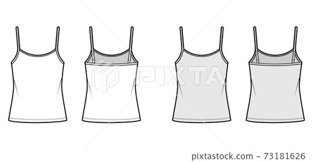 Camisole scoop neck cotton-jersey top technical fashion illustration with thin adjustable straps, oversized Flat outwear 73181626