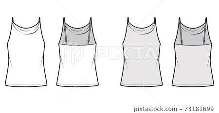 Tank high cowl Camisole technical fashion illustration with thin adjustable straps, oversized, tunic length Flat outwear 73181699