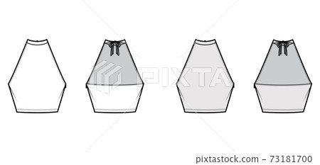 Top crop high neck halter tank cotton-jersey technical fashion illustration with bow, slim fit, waist length. Flat 73181700