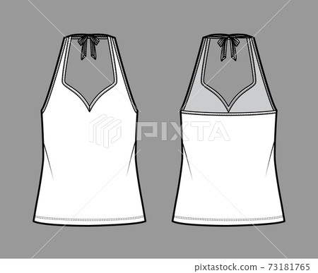 Tank halter sweetheart neck top technical fashion illustration with bow, oversized, tunic length. Flat apparel Tank halter sweetheart neck top technical fashion illustration with bow, oversized, tunic length. Flat apparel 73181765