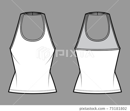 Tank halter scoop neck top technical fashion illustration with slim fit, tunic length. Flat apparel shirt outwear Tank halter scoop neck top technical fashion illustration with slim fit, tunic length. Flat apparel shirt outwear 73181802