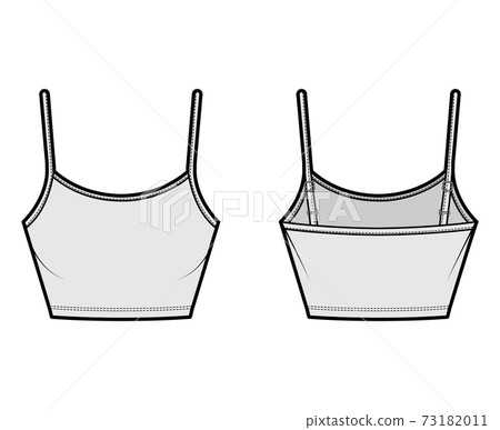 Crop Camisole scoop neck cotton-jersey top technical fashion illustration with thin adjustable straps, slim fit. Flat  73182011