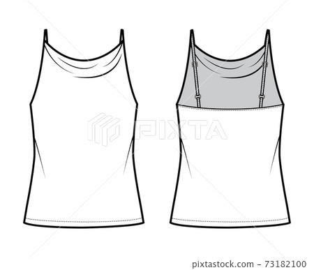 Tank high cowl Camisole technical fashion illustration with thin adjustable straps, oversized, tunic length Flat outwear 73182100