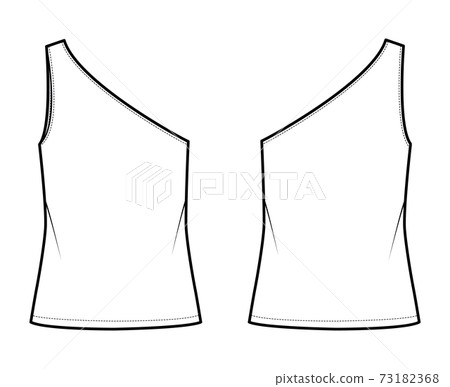One-shoulder top tank technical fashion illustration with oversized body, tunic length hem. Flat outwear shirt apparel One-shoulder top tank technical fashion illustration with oversized body, tunic length hem. Flat outwear shirt apparel 73182368