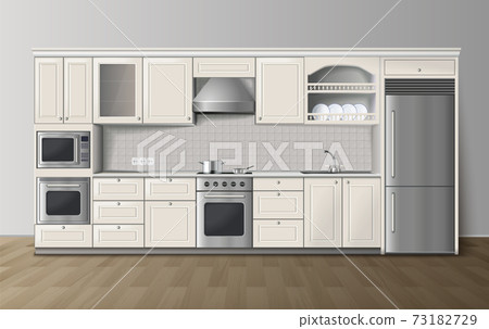 Luxury Kitchen White Realistic Interior Image 73182729