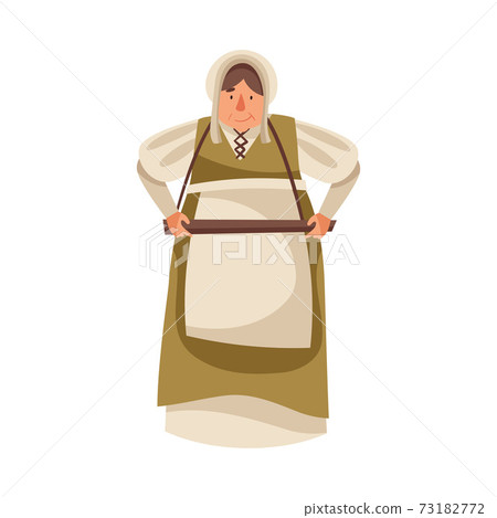 Medieval Female Peasant Carrying Wooden Tray Vector Illustration 73182772