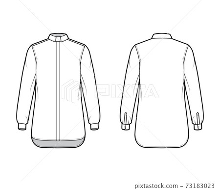 Shirt clergy technical fashion illustration with long sleeves with cuff, relax fit, concealed button-down, Tab Collar Shirt clergy technical fashion illustration with long sleeves with cuff, relax fit, concealed button-down, Tab Collar 73183023