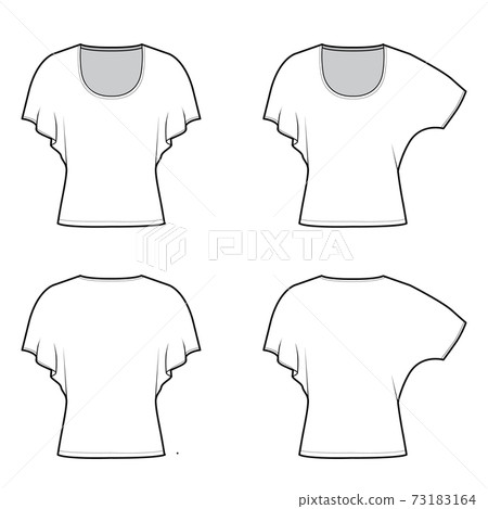 Set of Tops with medium batwing sleeves technical fashion illustration with relax fit, under waist length, round neck Set of Tops with medium batwing sleeves technical fashion illustration with relax fit, under waist length, round neck 73183164