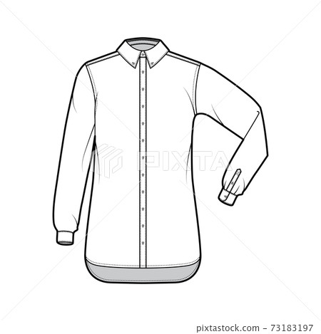 Classic shirt technical fashion illustration with elbow fold long sleeve, relax fit, buttons fastening, regular collar 73183197
