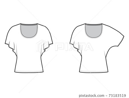 Set of Tops with medium batwing sleeves technical fashion illustration with relax fit, under waist length, round neck Set of Tops with medium batwing sleeves technical fashion illustration with relax fit, under waist length, round neck 73183519