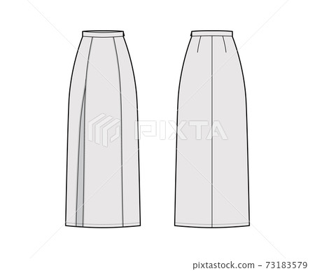 Skirt slit maxi technical fashion illustration with floor ankle lengths silhouette, pencil fullness Flat bottom template Skirt slit maxi technical fashion illustration with floor ankle lengths silhouette, pencil fullness Flat bottom template 73183579