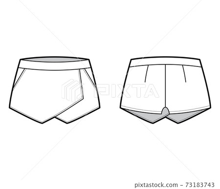 Skirt skort shorts skort technical fashion illustration with mini length silhouette, pencil fullness, thin waistband Skirt skort shorts skort technical fashion illustration with mini length silhouette, pencil fullness, thin waistband 73183743