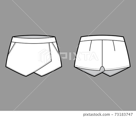Skirt skort shorts skort technical fashion illustration with mini length silhouette, pencil fullness, thin waistband 73183747
