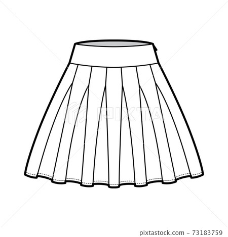 Skirt rah-rah Cheer technical fashion illustration with above-the-knee lengths silhouette, thick waistband. Flat bottom Skirt rah-rah Cheer technical fashion illustration with above-the-knee lengths silhouette, thick waistband. Flat bottom 73183759