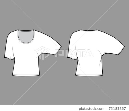 Top with elbow batwing sleeves technical fashion illustration with relax fit, under waist length, round neckline. Flat 73183867