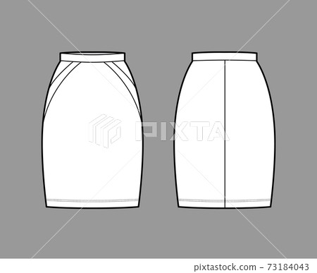 Skirt sheath technical fashion illustration with straight semi above-the-knee silhouette, pencil fullness thin waistband Skirt sheath technical fashion illustration with straight semi above-the-knee silhouette, pencil fullness thin waistband 73184043