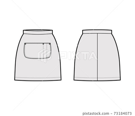 Skirt apron technical fashion illustration with mini silhouette, pencil fullness, big center pocket Flat bottom template Skirt apron technical fashion illustration with mini silhouette, pencil fullness, big center pocket Flat bottom template 73184073