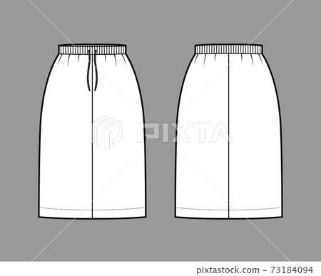 Skirt cargo technical fashion illustration with knee length silhouette, stretch drawstring waistband bottom template 73184094