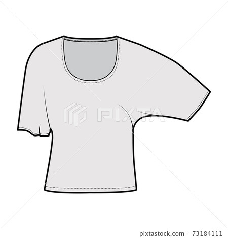 Top with elbow batwing sleeves technical fashion illustration with relax fit, under waist length, round neckline. Flat Top with elbow batwing sleeves technical fashion illustration with relax fit, under waist length, round neckline. Flat 73184111