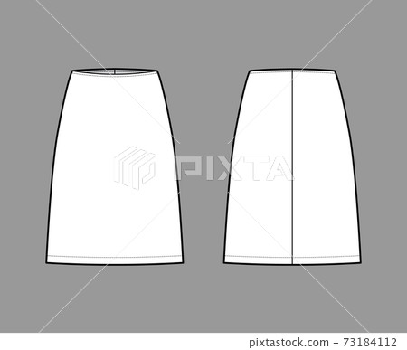Skirt sheath technical fashion illustration with straight knee silhouette, pencil fullness. Flat bottom template front Skirt sheath technical fashion illustration with straight knee silhouette, pencil fullness. Flat bottom template front 73184112