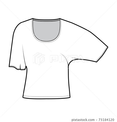 Top with elbow batwing sleeves technical fashion illustration with relax fit, under waist length, round neckline. Flat Top with elbow batwing sleeves technical fashion illustration with relax fit, under waist length, round neckline. Flat 73184120