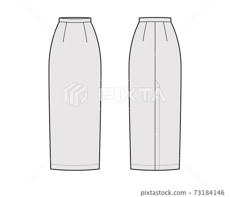 Skirt maxi pencil fullness silhouette technical fashion illustration with back slit, floor ankle lengths. Flat bottom Skirt maxi pencil fullness silhouette technical fashion illustration with back slit, floor ankle lengths. Flat bottom 73184146