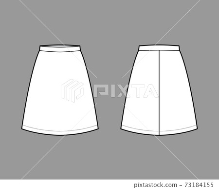 Skirt A-line fullness technical fashion illustration with above-the-knee silhouette, thin waistband Flat bottom template Skirt A-line fullness technical fashion illustration with above-the-knee silhouette, thin waistband Flat bottom template 73184155