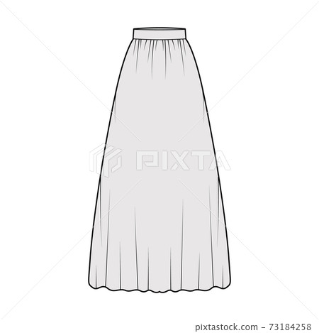 Skirt maxi dirndl technical fashion illustration with floor ankle lengths silhouette, semi-circular fullness Flat bottom 73184258