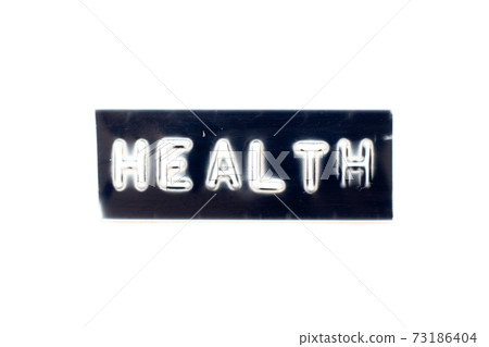 Embossed letter in word health on black banner with white background Embossed letter in word health on black banner with white background 73186404