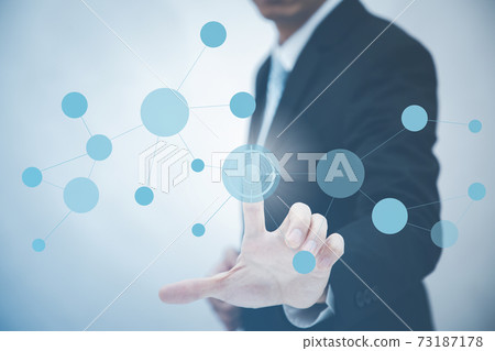 Businessman touchscreen on the graph Screen Icon of a media screen, Technology Process System Business with Communication and marketing icon concept. 73187178
