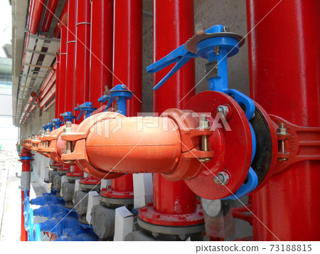 SERDANG, MALAYSIA -JULY 27, 2017: Alarm valve system. It was part of the building fire fighting system which is control and supply water to the sprinkler. 73188815