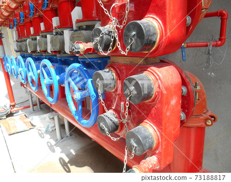 SERDANG, MALAYSIA -JULY 27, 2017: Alarm valve system. It was part of the building fire fighting system which is control and supply water to the sprinkler. 73188817