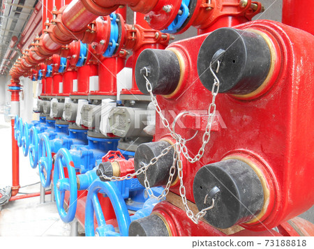 SERDANG, MALAYSIA -JULY 27, 2017: Alarm valve system. It was part of the building fire fighting system which is control and supply water to the sprinkler. 73188818