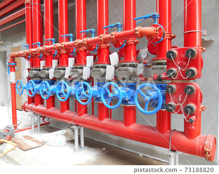 SERDANG, MALAYSIA -JULY 27, 2017: Alarm valve system. It was part of the building fire fighting system which is control and supply water to the sprinkler. 73188820