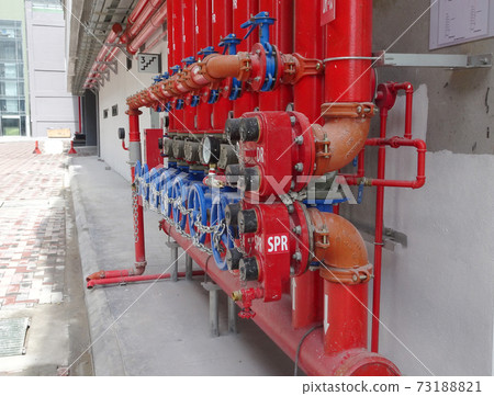 SERDANG, MALAYSIA -JULY 27, 2017: Alarm valve system. It was part of the building fire fighting system which is control and supply water to the sprinkler. 73188821