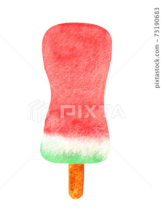 Hand drawn watercolor ice cream on white background in pink and green colors. Hand drawn watercolor ice cream on white background in pink and green colors. 73190683