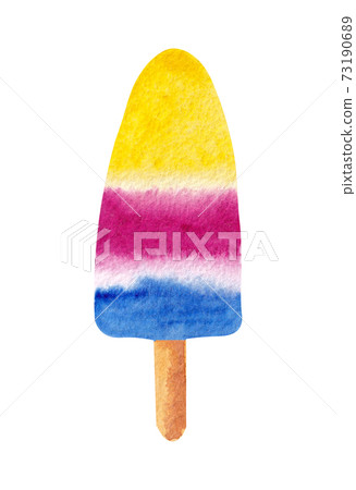 Hand drawn watercolor ice cream on white background in purple, yellow and blue colors. 73190689