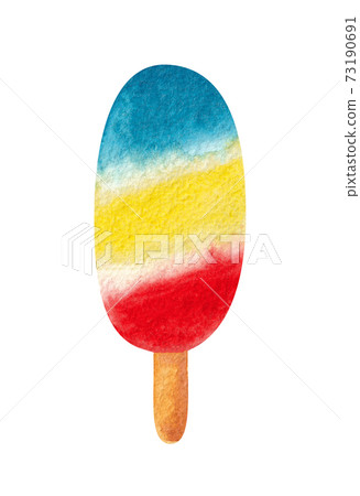 Hand drawn watercolor ice cream on white background in red, yellow and blue colors. 73190691