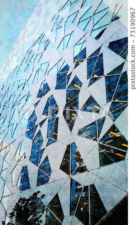 Digital watercolor style of a glimpse of the modern buildings of Oslo in Norway Digital watercolor style of a glimpse of the modern buildings of Oslo in Norway 73190967