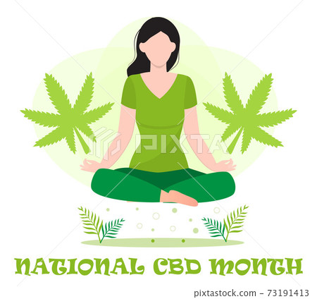 National CBD month concept vector for blog, web, banner. Event is celebrated in January. Medical cannabis illustration. Yoga balance and marijuana, cannabinoids medicinal drug 73191413
