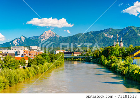 View of a small Alpine city of Villach, Austria View of a small Alpine city of Villach, Austria 73191518