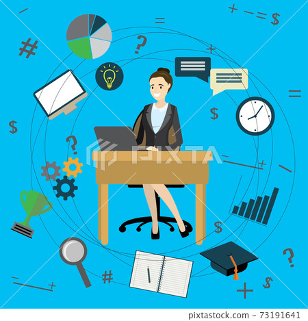 Business idea concept, business woman and business objects. Business idea concept, business woman and business objects. 73191641
