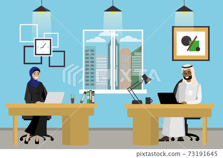 Two cartoon muslim office workers Two cartoon muslim office workers 73191645