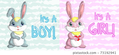 Baby Shower greeting card with babies boy and girl-插圖素材 [73192941 ...