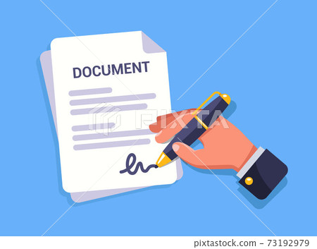 hand signs an important document. 73192979