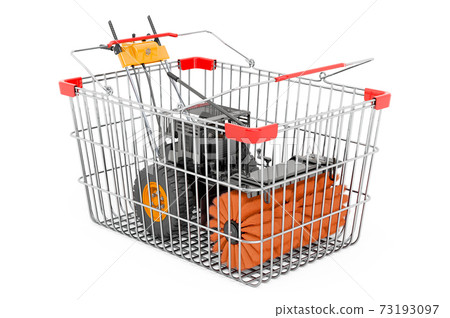 Shopping basket with Snow Sweeper Power Brush Broom Industrial, 3D rendering Shopping basket with Snow Sweeper Power Brush Broom Industrial, 3D rendering 73193097