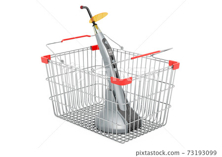 Shopping basket with dental curing light, photopolymer lamp. 3D rendering Shopping basket with dental curing light, photopolymer lamp. 3D rendering 73193099