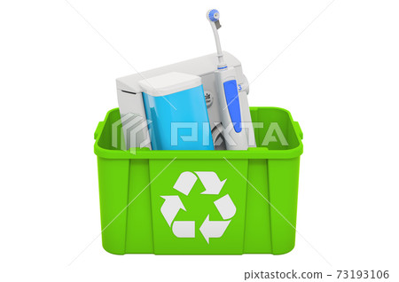 Recycling trashcan with water flosser, 3D rendering 73193106