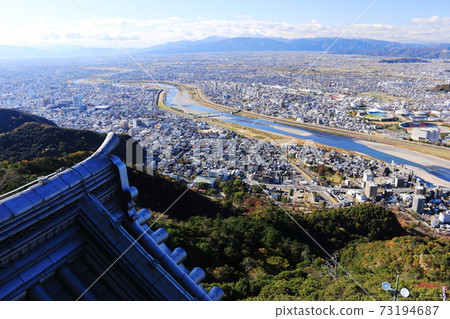 Autumn in Japan, Mt. Kinka, Gifu Prefecture, Gifu Castle, superb view from the castle tower Autumn in Japan, Mt. Kinka, Gifu Prefecture, Gifu Castle, superb view from the castle tower 73194687
