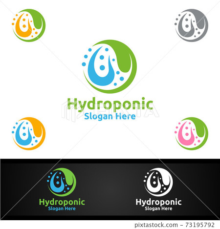 Water Hydroponic Gardener Logo with Green Garden Environment or Botanical Agriculture Design 73195792